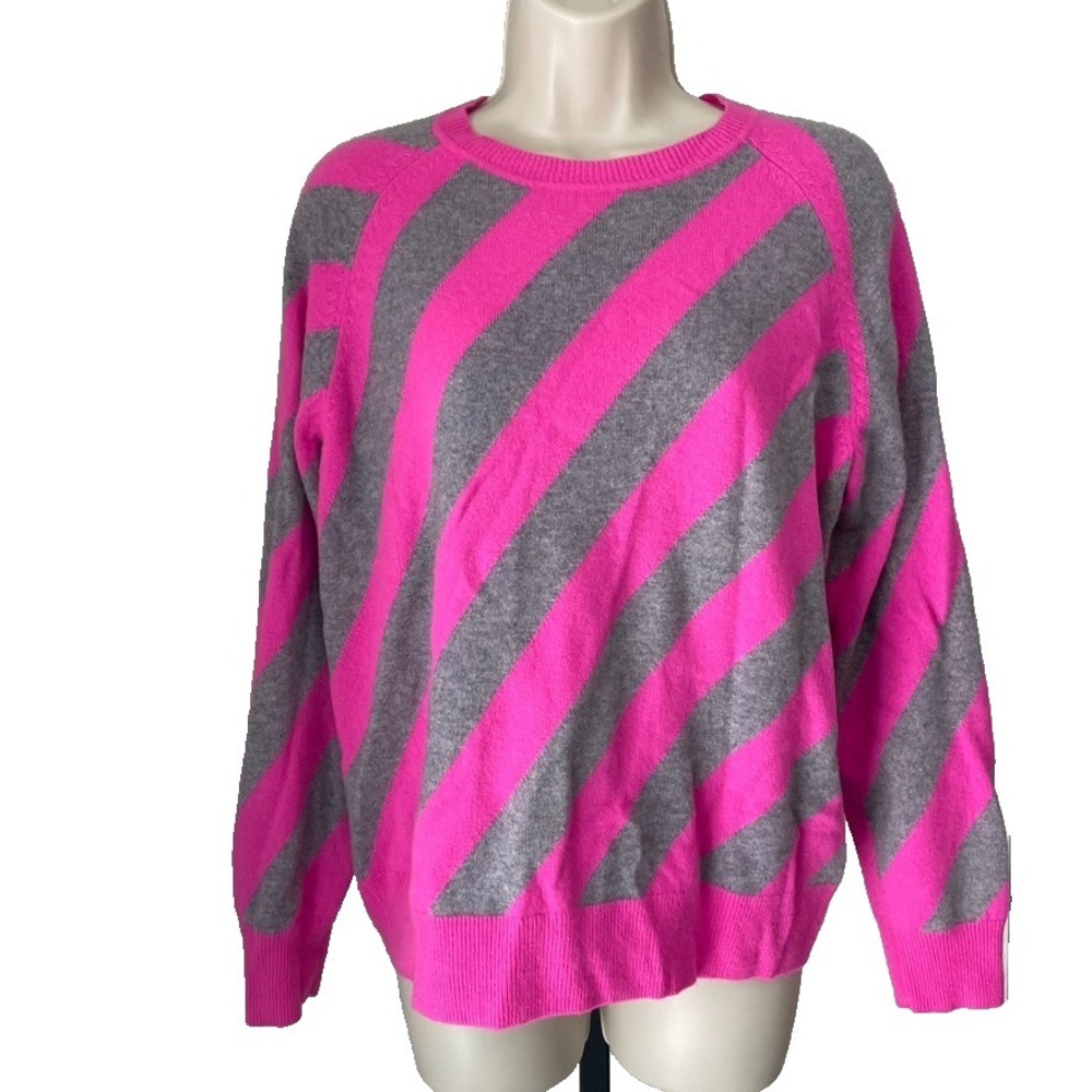 Nordstrom 100% Cashmere Pink Gray Diagonal Stripe Crewneck Sweater | Women‎ XS